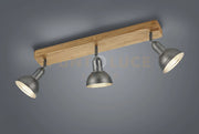 DELHI BARRA 3 SPOTS ATTACCO E14 CUPOLA METALLO ACCIAIO ANTICO E LEGNO L. 58CM