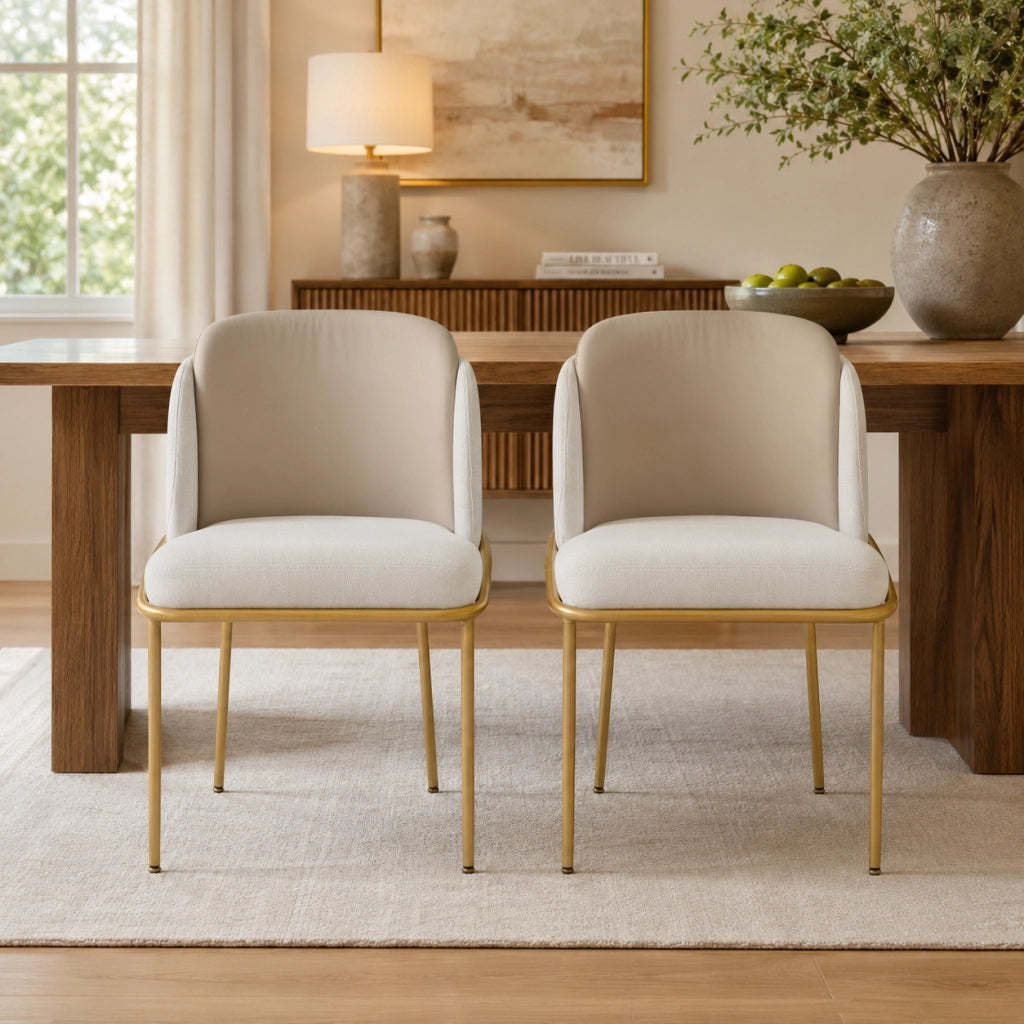 Sedia da pranzo con piedini regolabili; schienale ergonomico in metallo e legno beige