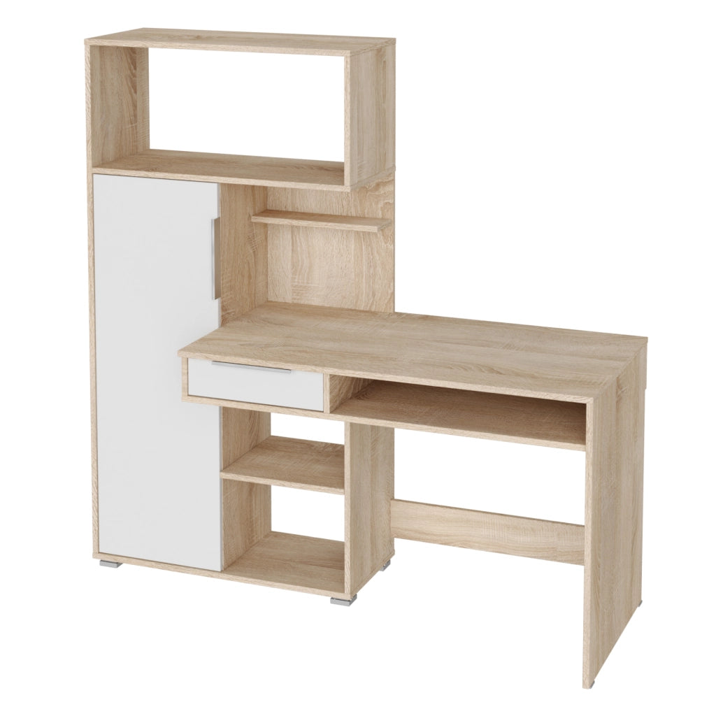 Scrivania KLEPP - Spaziosa - Cassetto - Rovere Sonoma - Bianco - Larghezza 150 cm, Altezza 149 cm, Profondit? 92 cm