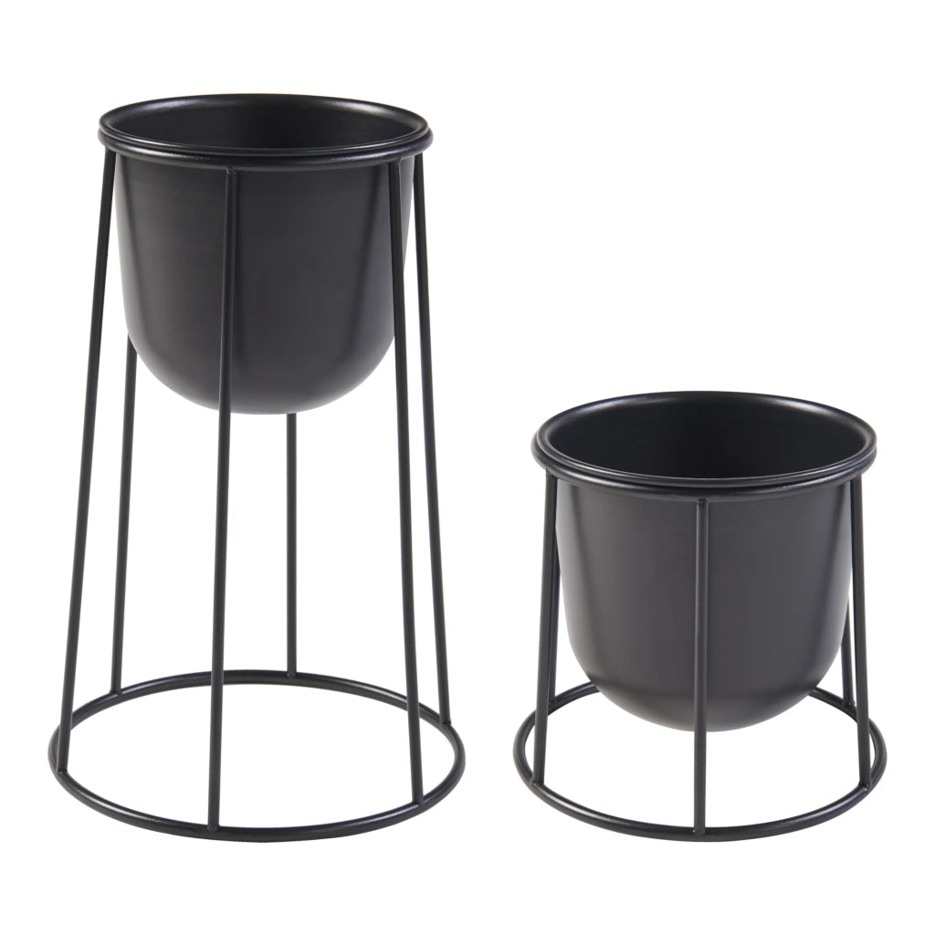 Set di 2 portavasi di varie dimensioni con fioriere in metallo nero 03_0010594