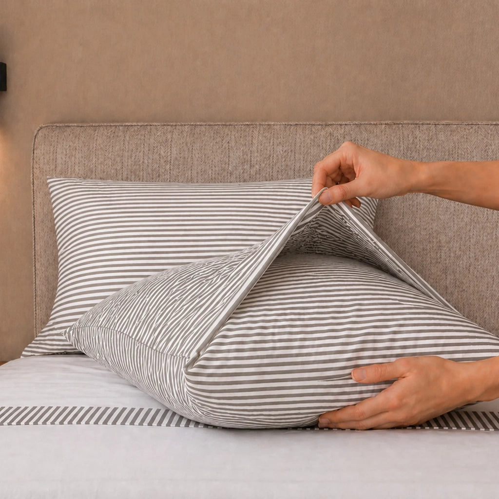 Set Lenzuola Letto Una Piazza e Mezza in Puro Cotone | Completo Letto 1 Piazza e Mezza | Lenzuolo con angoli, Lenzuolo Piano e 1 Federa | Lenzuola in Cotone con Balza a Righe Tortora