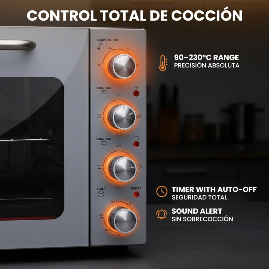 Forno elettrico ventilato 58L con girarrosto, 6 funzioni cottura, termostato 90-230°C, 2000W cucina - SOGO