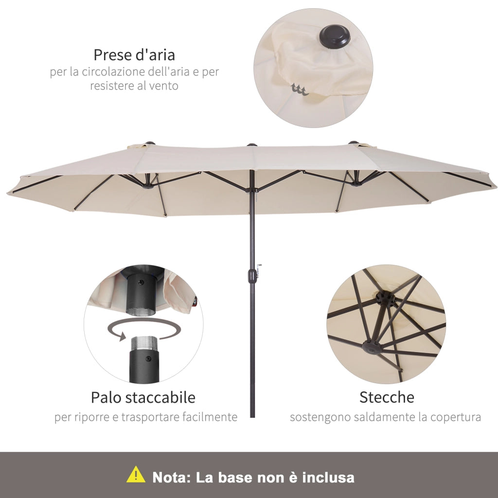 EasyComfort Ombrellone Doppio da Giardino 4.6x2.7 m a 12 Stecche con Prese d'Aria e Manovella, Ombrellone per Esterni in Acciaio e Poliestere, Anti UV, Beige