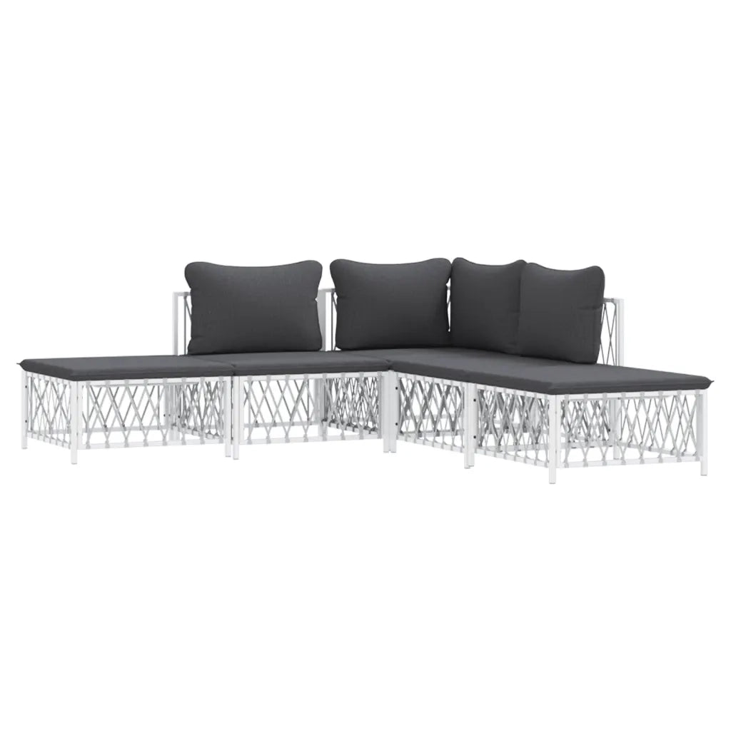 Set Salotto da Giardino 5 pz con Cuscini in Acciaio Bianco 3186882