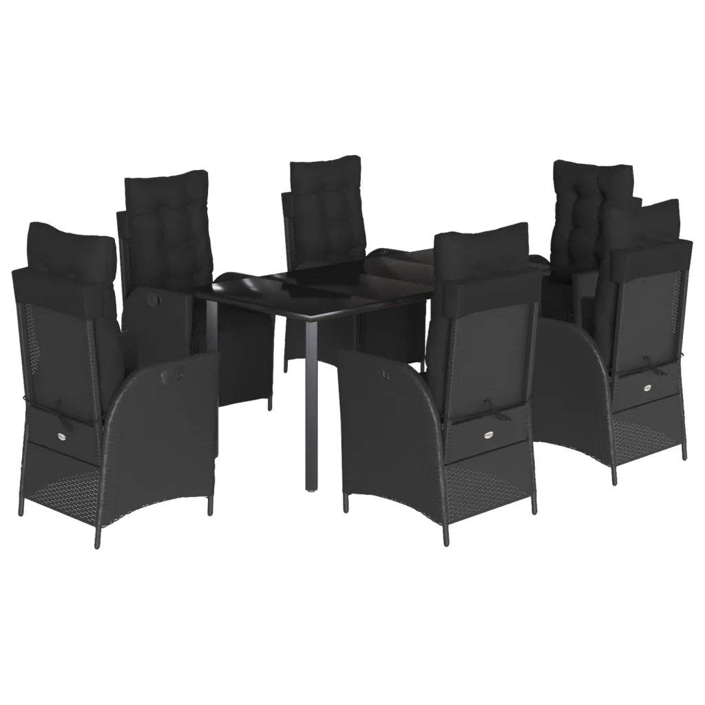 Set da Pranzo da Giardino 7 pz Nero con Cuscini in Polyrattan
