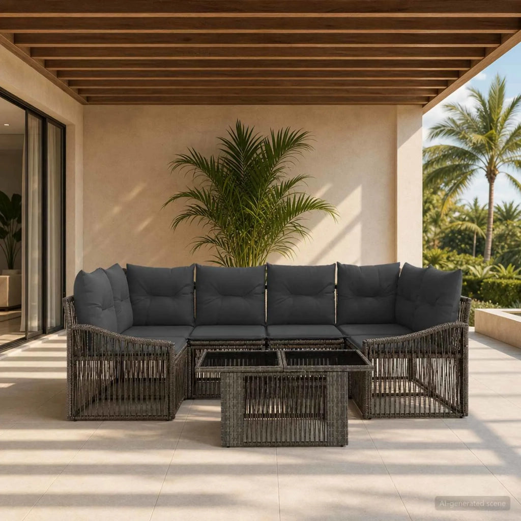 Set Divano da Giardino 7 pz Grigio e Grigio Scuro polyrattan 3437210