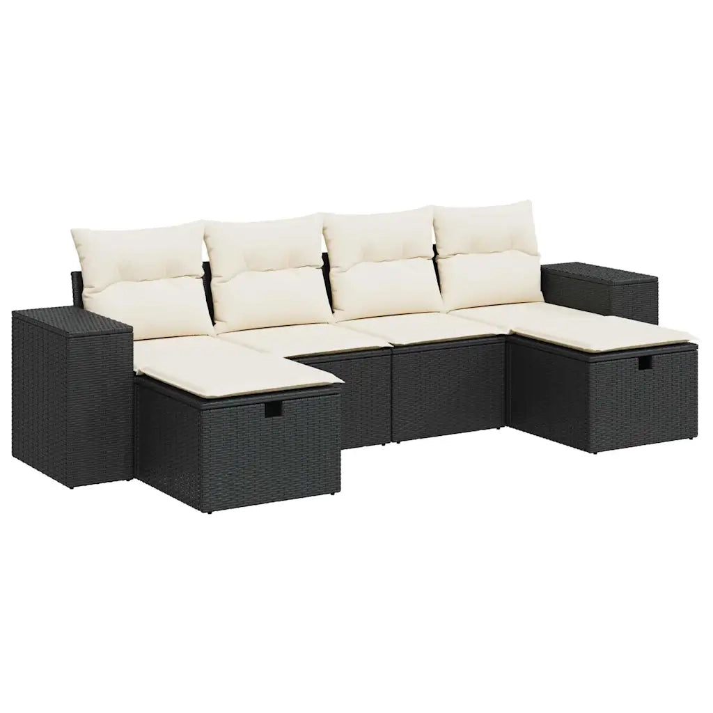 vidaXL Set Divano da Giardino 6 pz con Cuscini Nero in Polyrattan