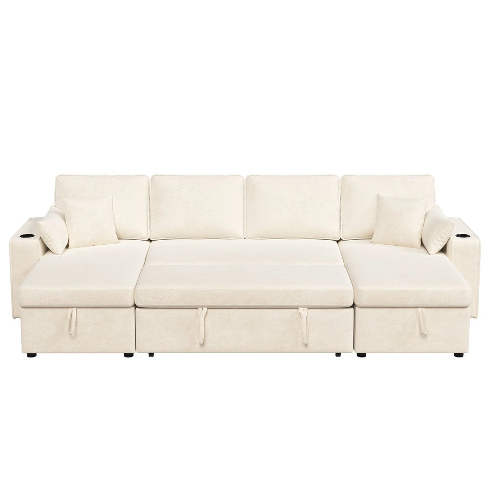 Divano Angolare U con Funzione Letto, Contenitore, Dormeuse e USB ¨C Xylo ¨C Beige
