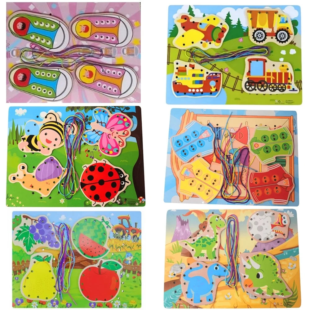 Trade Shop - Gioco Didattico Educativo In Legno Allacciatura Base Con Lacci Bambini Vari Modelli 74461 -