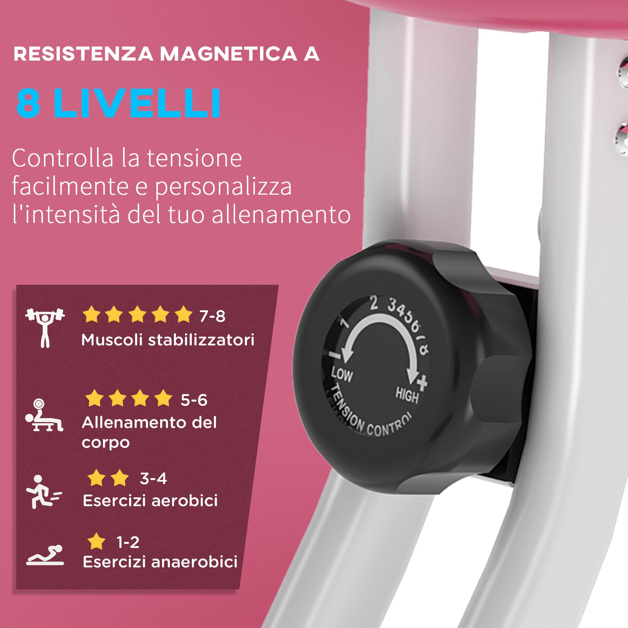 Cyclette Magnetica Pieghevole 43x97x109 cm con Display LCD Rosa