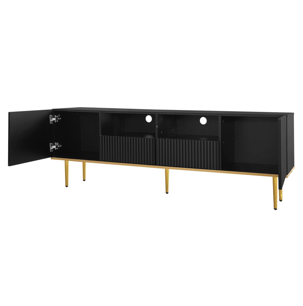 Mobile TV 165x36x55 cm; 2 vani e 2 cassetti con apertura a pressione; pannello truciolare nero e oro