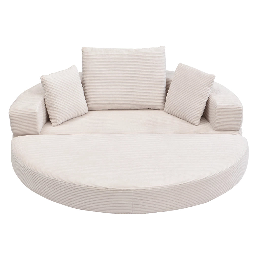 Divano letto, design senza struttura, divano a mezzaluna, con cuscini, divano modulare, tessuto in velluto a coste, beige