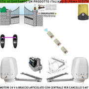 Cancello Automatico Kit Motori a Braccio Articolato 24 V 2 Ante da 0,5 a 2,5 MT Centrale 220/24 V 3 Radiocomandi Faro Fotocellule