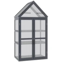 Mini Serra 3 Ripiani Orto Piante con Tetto Apribile Doppie Porte, in Legno Policarbonato, Resistente alle Intemperie, 70.5 x 42 x 132 cm, Naturale