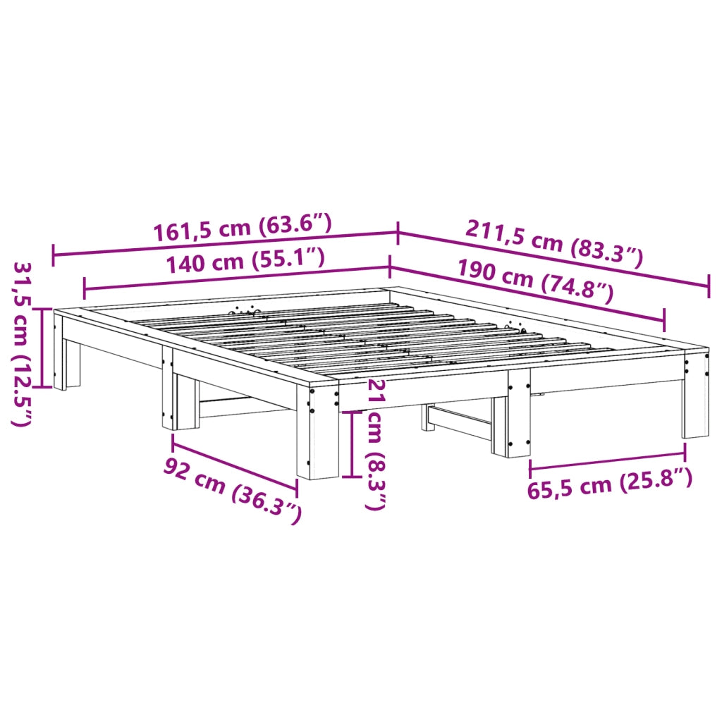 Letto senza Materasso Bianco 140x190 cm Legno Massello di Pino 3308745