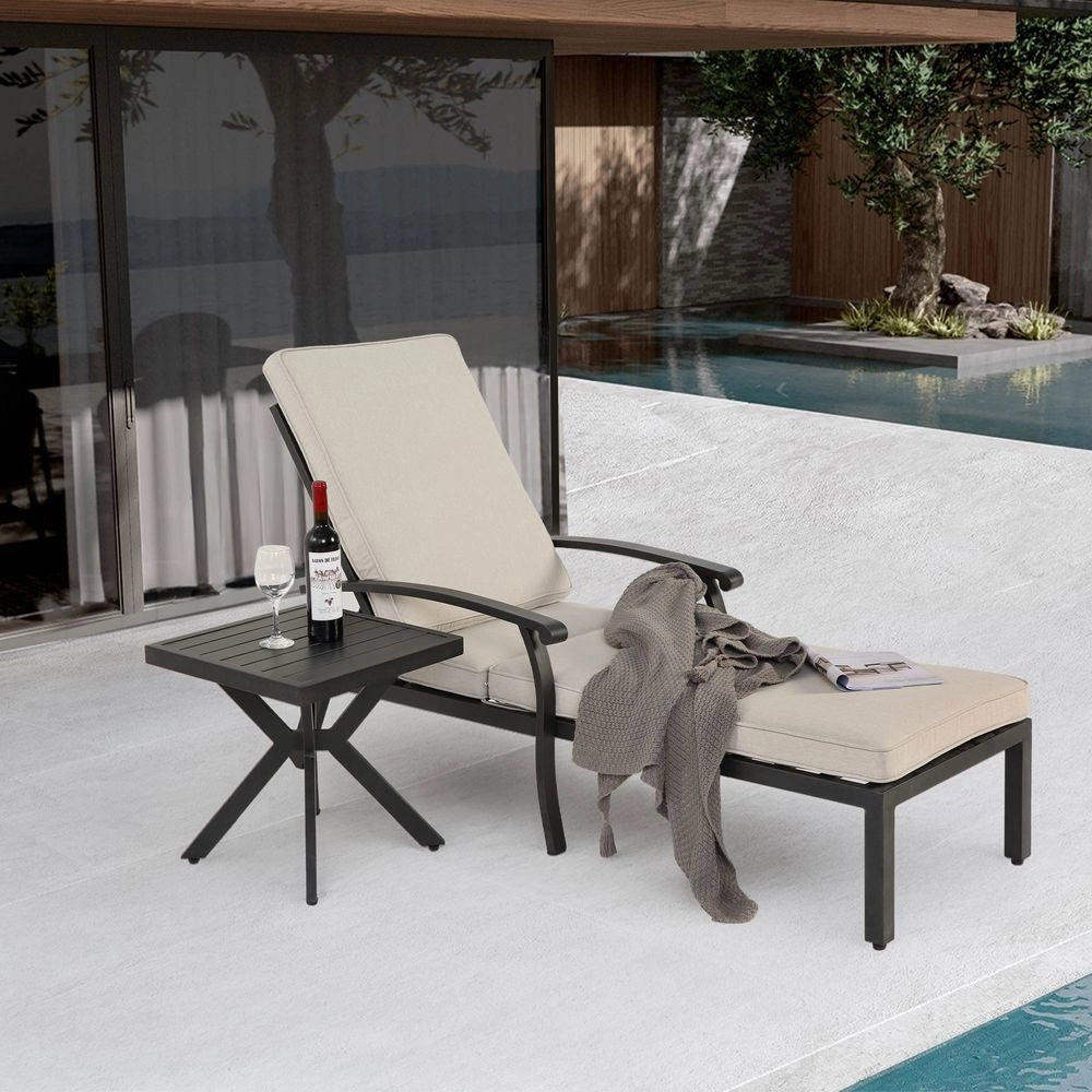 Chaise longue de jardin inclinable - Xylo - Aluminium antirouille coussin beige imperm??able