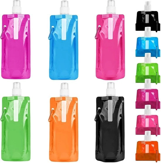 Ottiche da acqua riutilizzabili, 6 pezzi, 500 ml - Flessibili e riutilizzabili per sport all'aperto e avventura