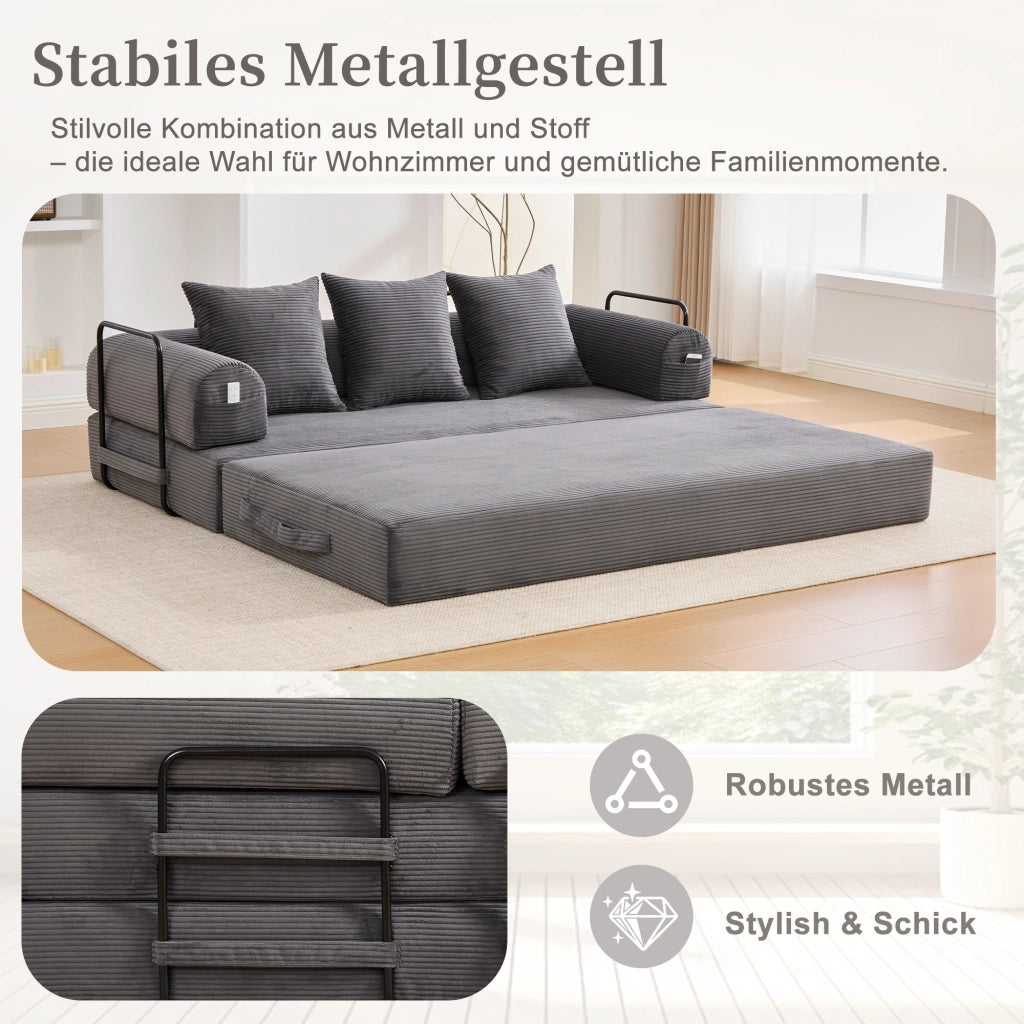 DIVANO modulare in velluto a coste 200x94x67 cm grigio scuro