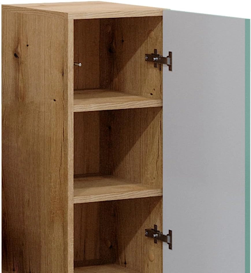 Mobiletto bagno Rudi, Verde menta, 30.3 x 80.3 cm con porta, con meccanismo push-to-open e struttura combinabile