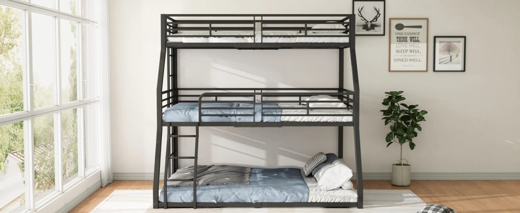 DESMIU Letto a castello 90 × 200 cm 3 posti con scala reversibile e sponde, senza materasso, in metallo, nero