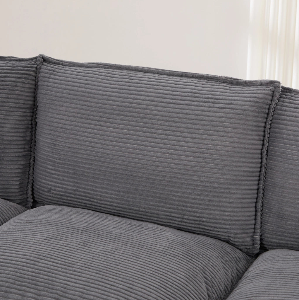 Divano modulare 3 posti con pouf 260x132x84 cm in tessuto a coste grigio scuro; USB-C