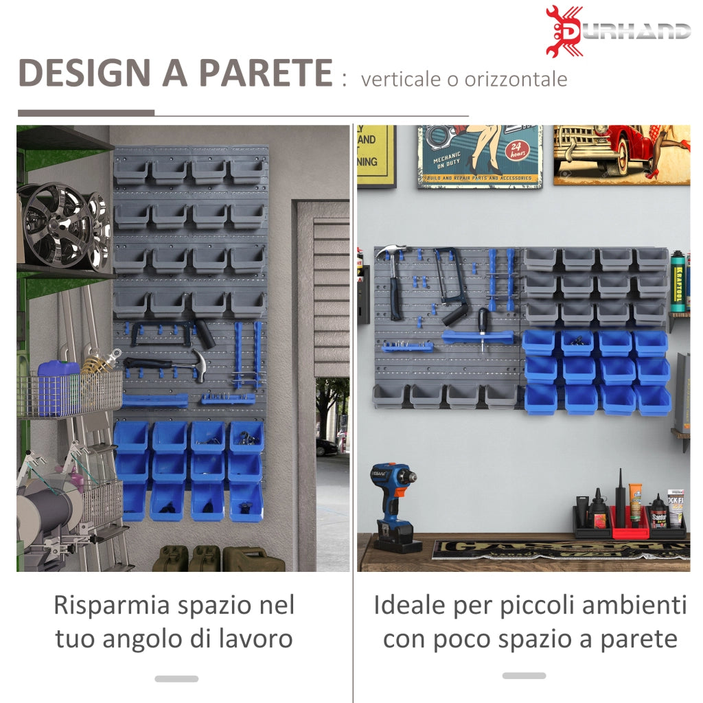Cassetta Portautensili da 44pz con Scatole Regolabili e Rimovibili in PP Blu e Grigio, 54x22x95 cm
