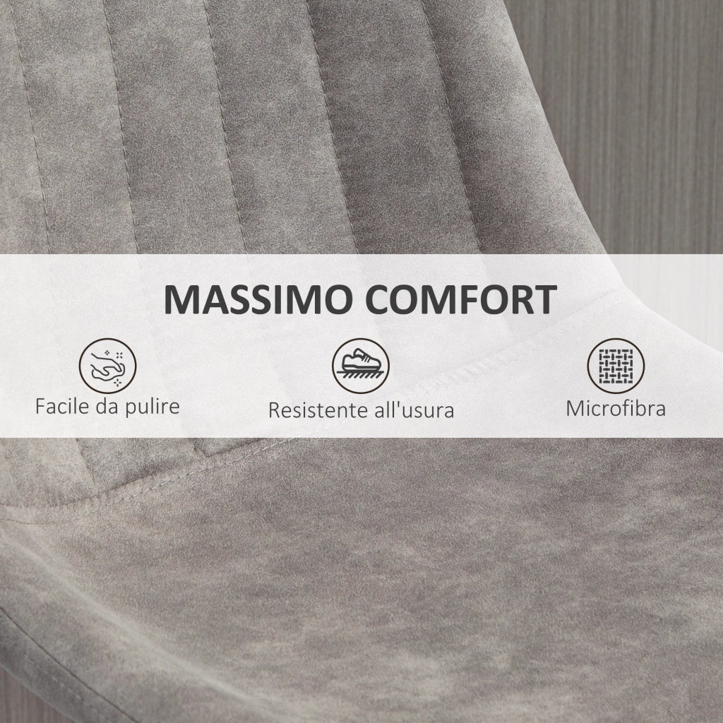 EasyComfort Sgabelli Alti da Bar con Schienale e Poggiapiedi, Set 2 Base Rotonda in Metallo e Altezza Regolabile, in Microfibra, Grigio