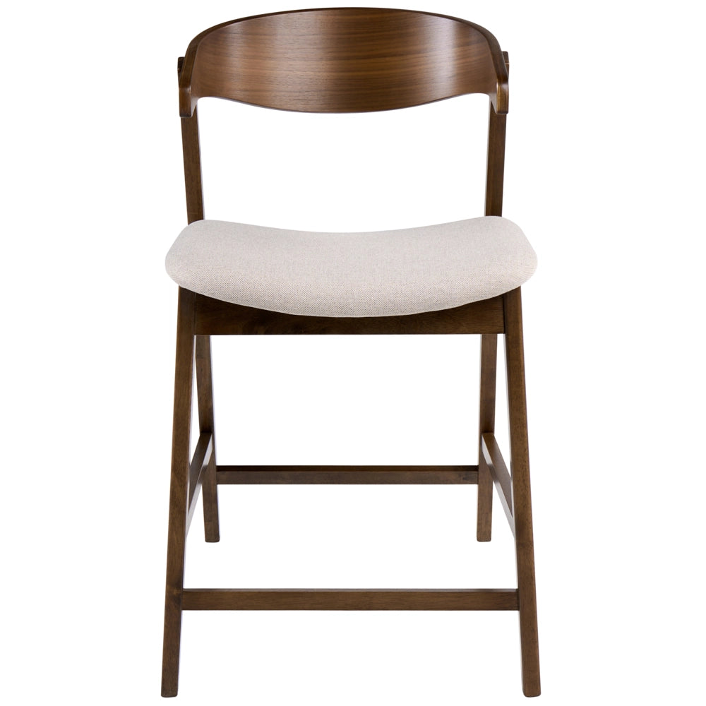 Set di 2 sedie da bar in tessuto di poliestere marrone scuro-taupe con gambe in legno di gomma stile retrò-tradizionale