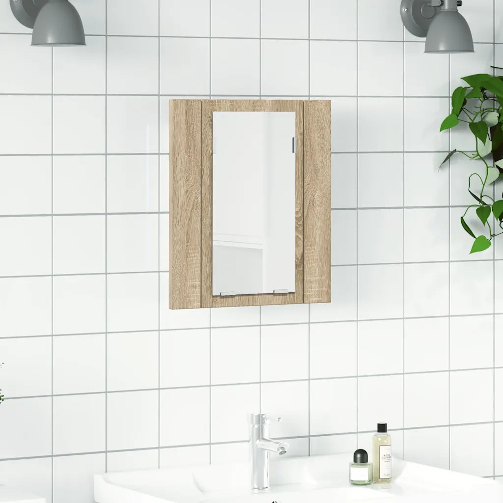 Armadietto a Specchio con Luci LED Rovere Sonoma 40x12x45 cm cod mxl 76787