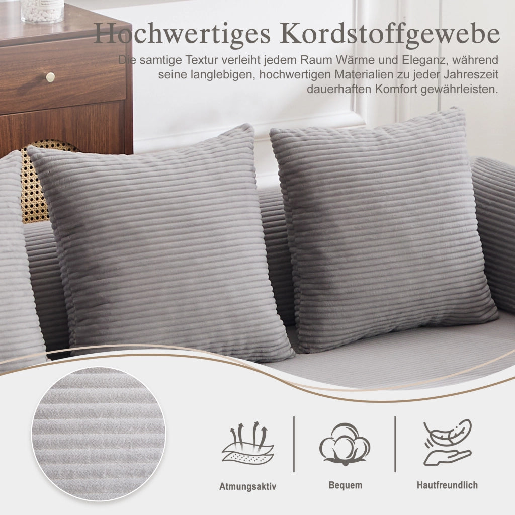 DIVANO modulare in corda grigio chiaro con pouf e cuscini