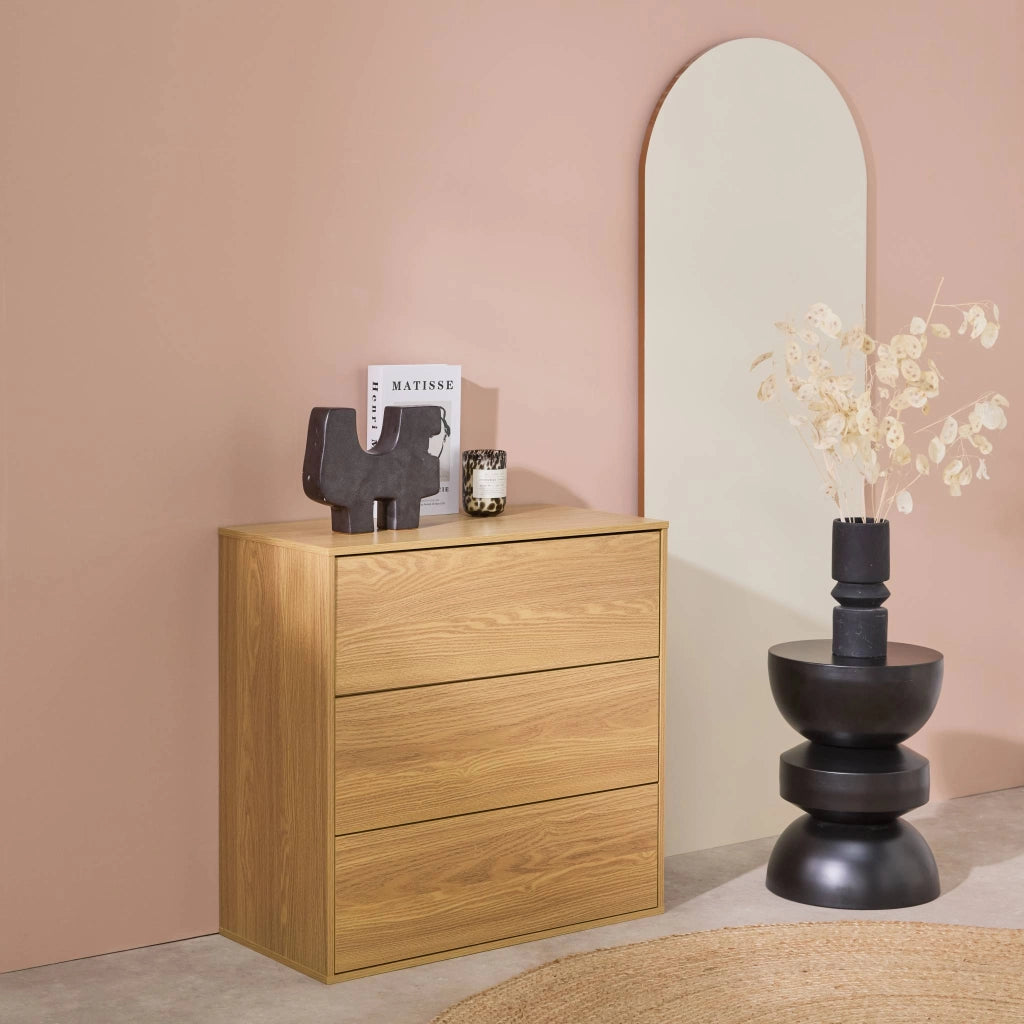 Modulo di stoccaggio decorativo in legno 3 cassetti, quercia