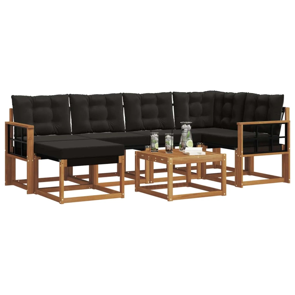 Set di divani da esterno con cuscino 7 pcs Naturale e Nero