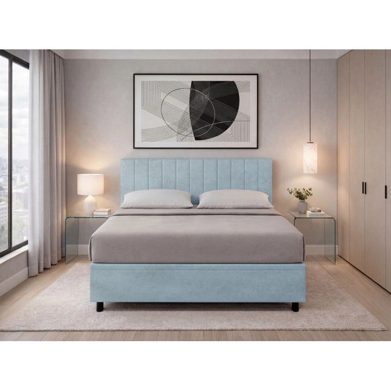 Letto imbottito Matrimoniale 180x190 cm Vertical - Contenitore,Microfibra,Azzurro