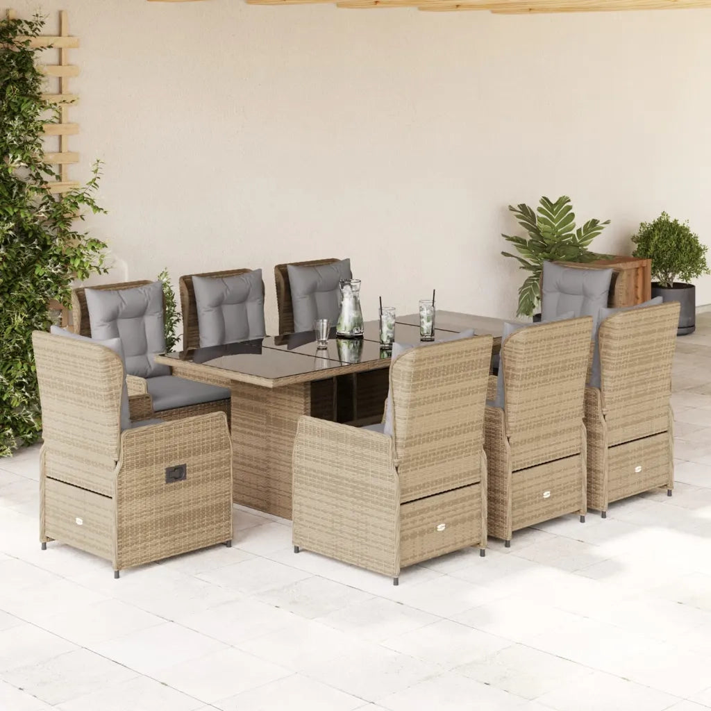 vidaXL Set da Pranzo da Giardino 9 pz con Cuscini Beige in Polyrattan