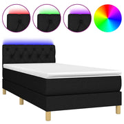 Letto singolo | Letto per adulti | Letto a Molle con Materasso e LED Nero 80x200 cm in Tessuto