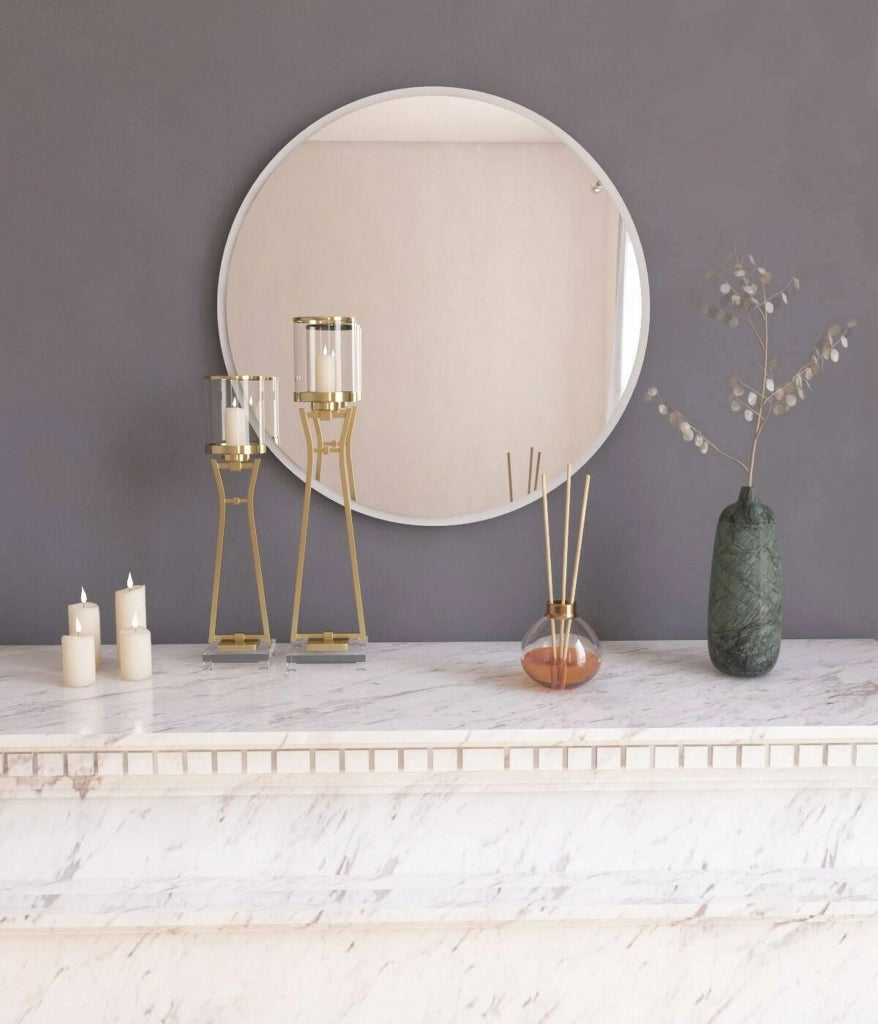 Specchio Adelasia, Specchiera, Articolo d'arredo a muro, Decorazione con specchio, 60x2h60 cm, Bianco