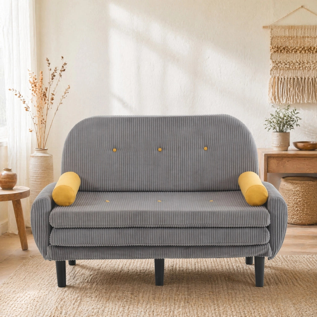 Divano convertibile modulare con schienale regolabile e 2 cuscini, in velluto a coste, grigio 133.5 × 77 × 85 cm