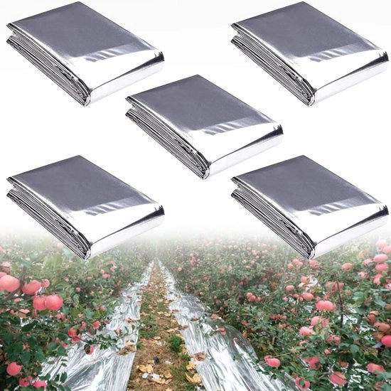 Film Riflettente per Piante Pack da 5, 210 x 120 cm - Folio di Riflessione per Giardino - Incrementa Effettivamente la Crescita delle Piante - Film Riflettente Mylar.