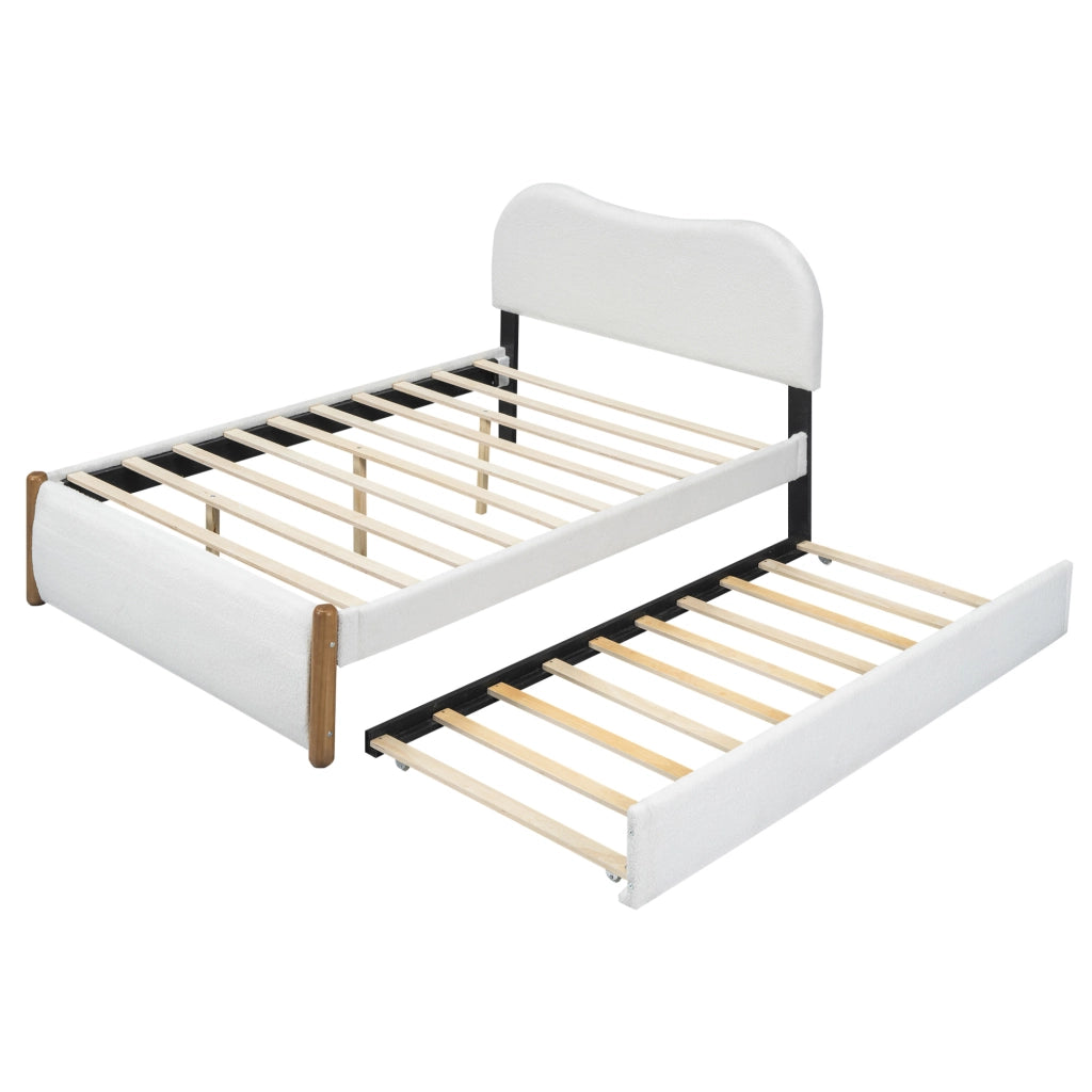 Letto 140x200 cm con letto estraibile; design minimalista; plush bianco