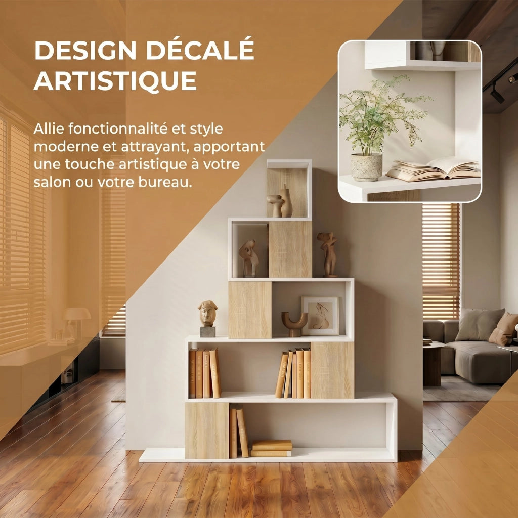 Libreria 5 Livelli ¨C Minimal ¨C Bianco e Legno Naturale 80x30x