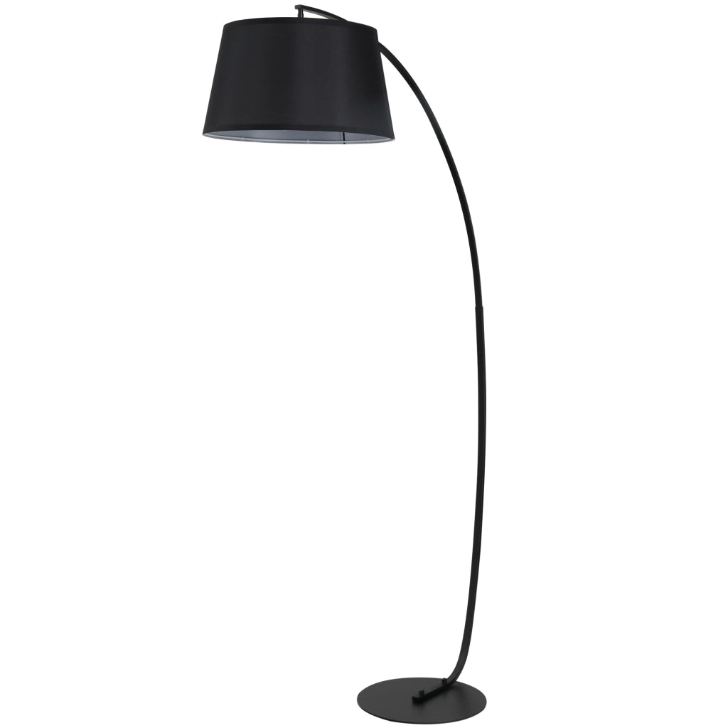 Lampada ad arco da terra in metallo con paralume effetto lino nero, E27