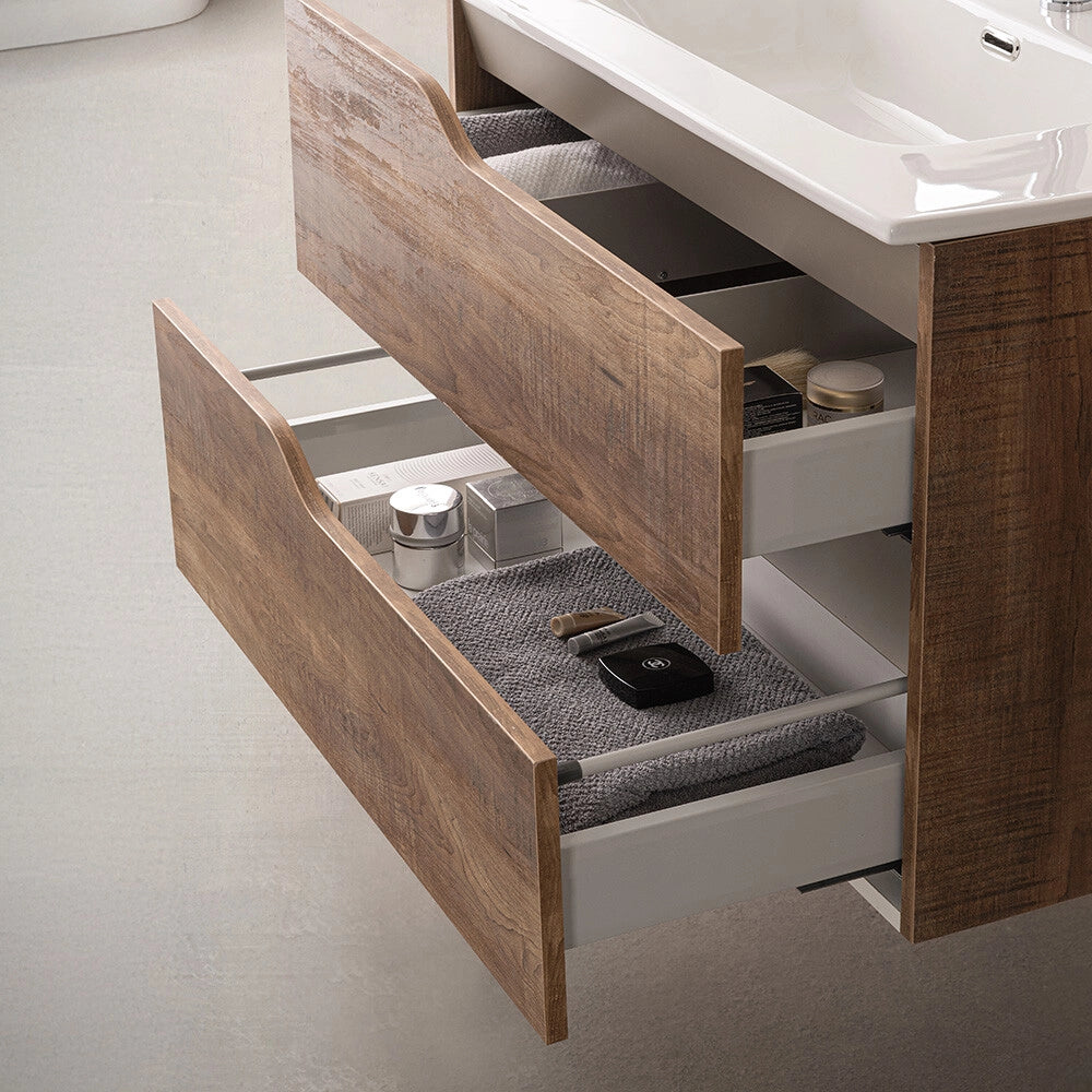 Mobile bagno sospeso 60cm tabacco e tortora con pensile e lavabo Sumya