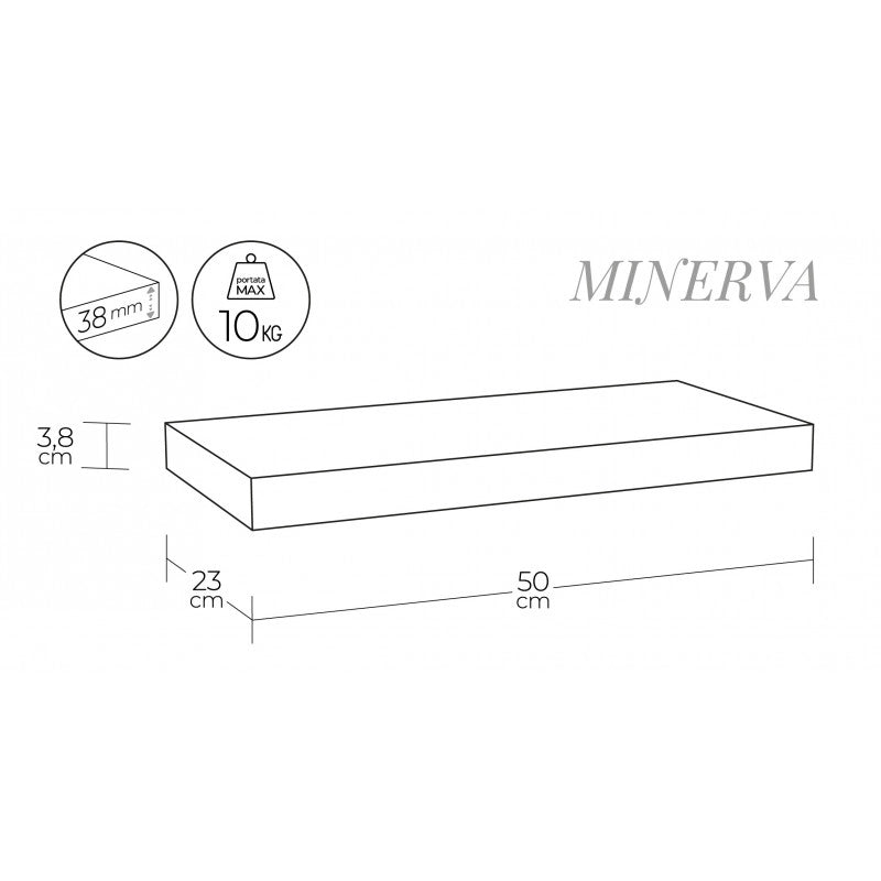 Mensola da Muro, Mensola Tamburata, Scaffale Legno, Mensola da Parete, Walnut White, 50x23x3,8 cm - Minerva