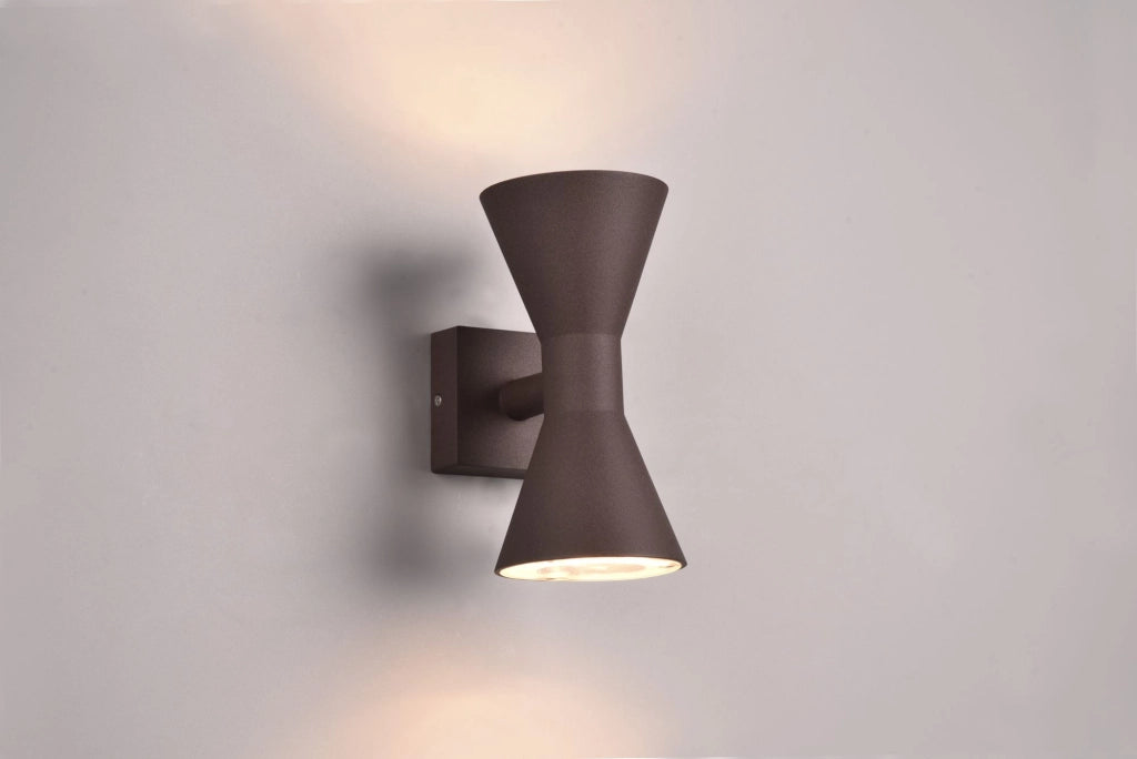 ARDAS APPLIQUE DA ESTERNO FUSIONE ALLUMINIO RUGGINE BI-EMISSIONE H. 20CM IP44  2 LUCI ATTACCO GU10