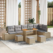 Set Divano da Giardino da 10 Pezzi con Cuscini Beigi Polyrattan Acacia
