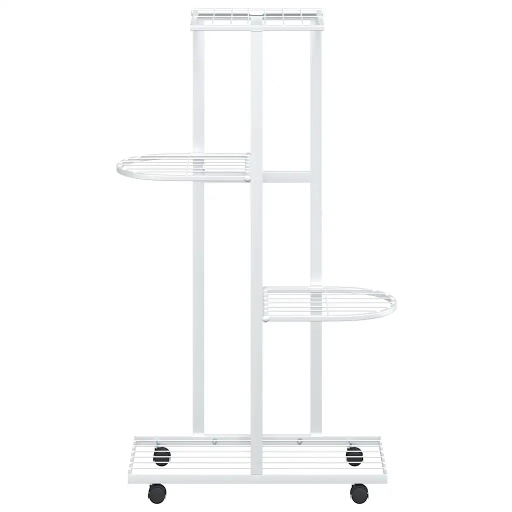 Fioriera | Cassetta per fiori | Vaso a 4 Piani con Ruote 44x23x80 cm Ferro Bianco