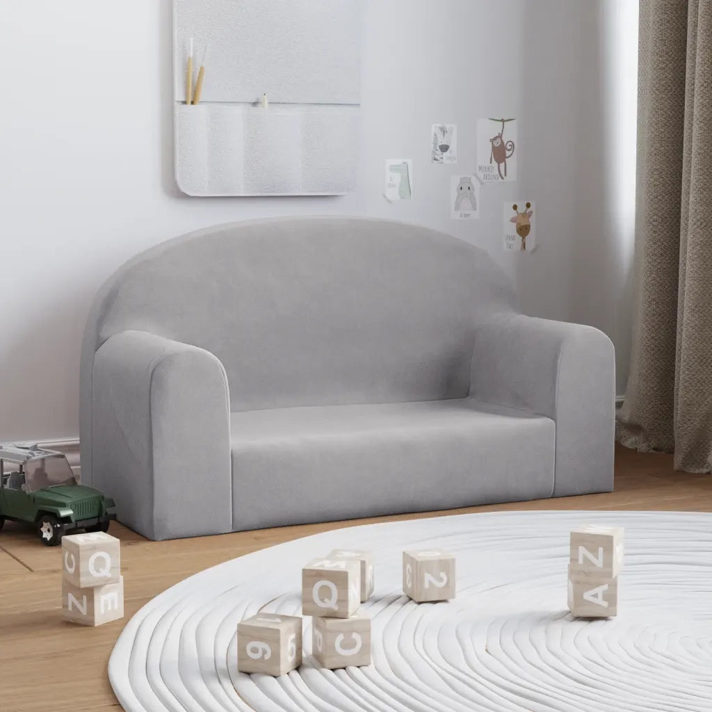 Divano | Divano da soggiorno | Sofa per Bambini a 2 Posti Grigio Chiaro in Morbido Peluche