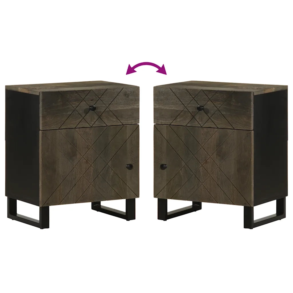 Comodino-Tavolino da notte Nero 50x33x60 cm in Legno Massello di Mango 889339
