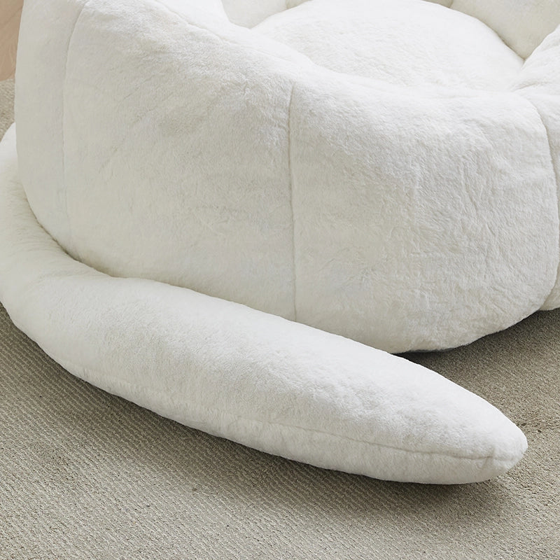 Fauteuil pouf a fiore con imbottitura in schiuma design leggero per soggiorno e camera da letto in peluche bianco
