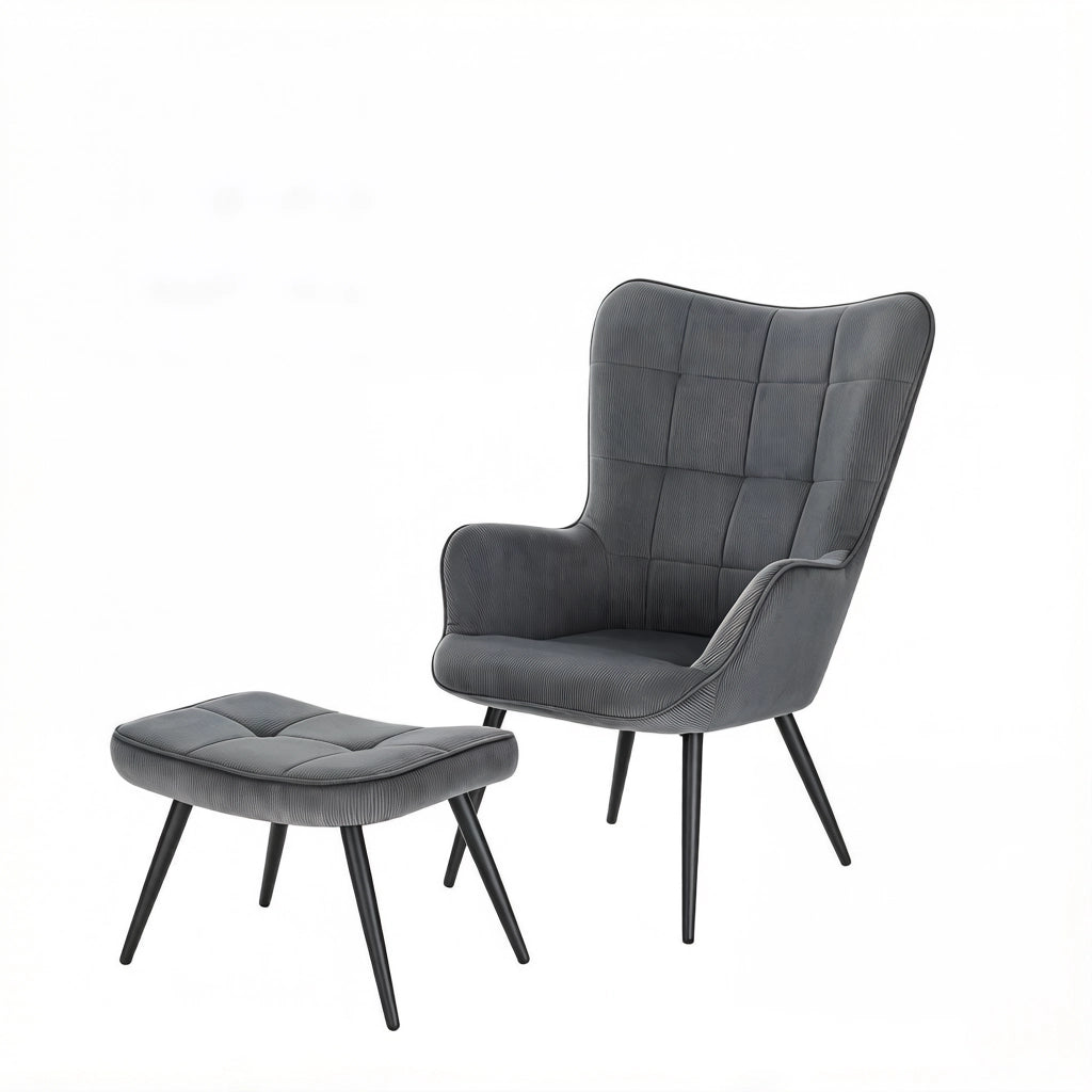 POLTRONA con Poggiapiedi 50x49x97 cm Velluto Grigio Scuro Set 2 pezzi
